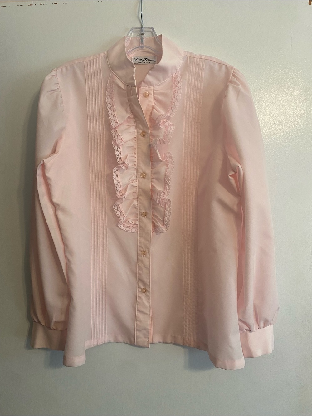 Lucky Winner Vintage Powder Pink Ruffle Blouse- Size M